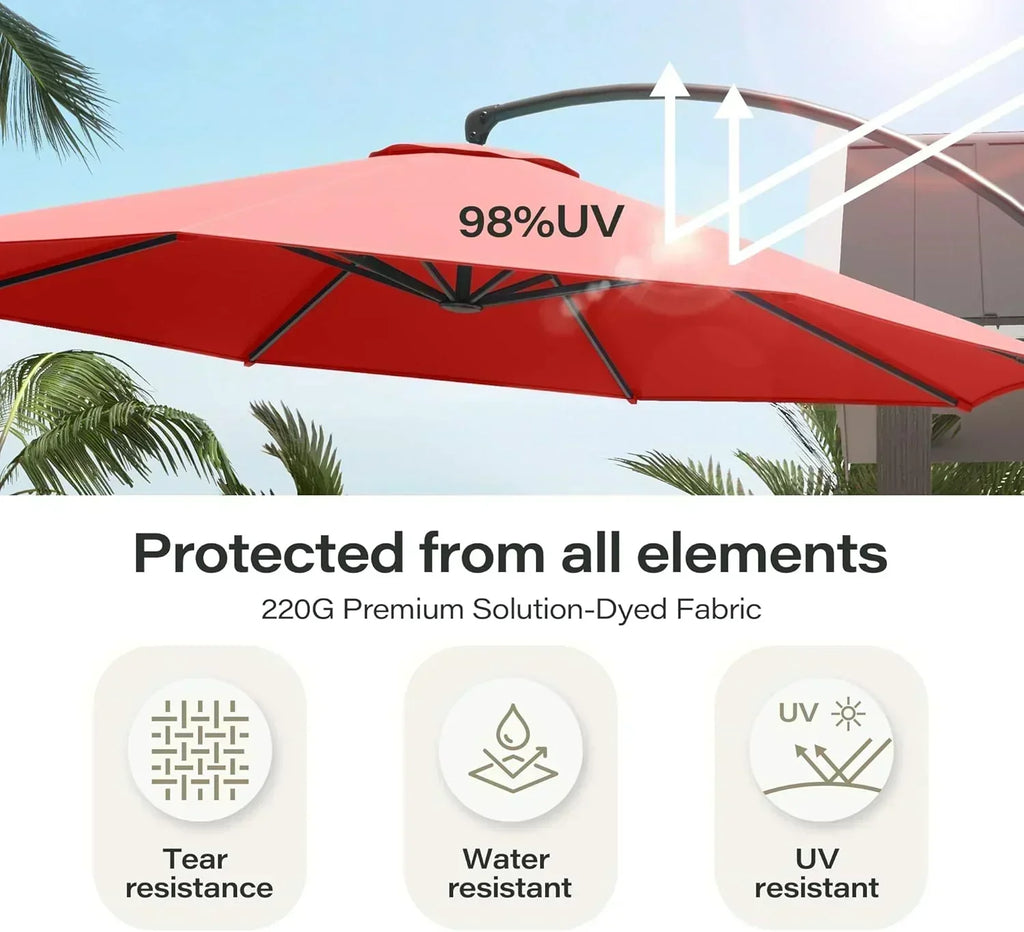LAUSAINT HOME Outdoor Patio Umbrella with Base included 11 FT Deluxe Curvy Cantilever Umbrella