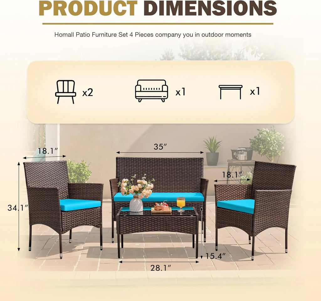 Homall 4 Pieces Outdoor Patio Furniture Sets Rattan Chair Wicker Set, Outdoor Indoor Use Backyard Porch Garden Poolside Balcony Furniture Sets (Grey)