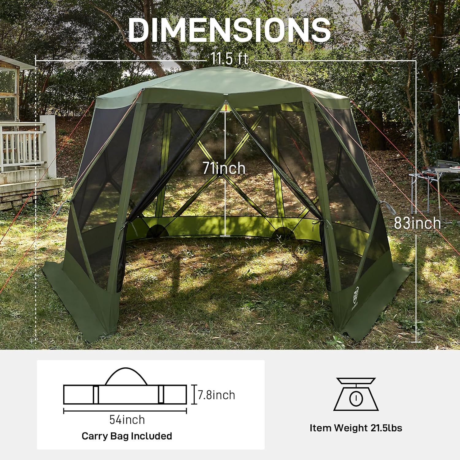 Pop up Screen House Tent for Camping 11.5 x 9.8 ft Instant Screened Gazebo Canopy
