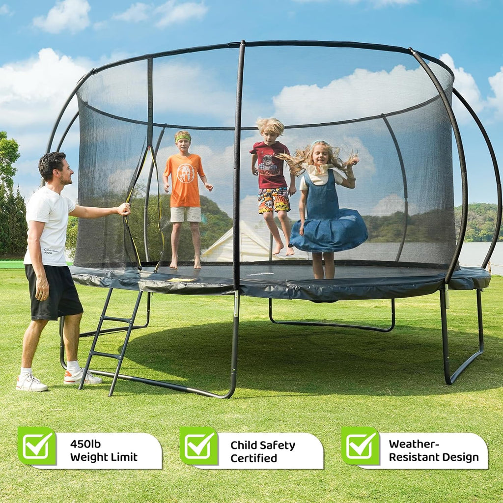 Gigu 10FT 12FT 14FT Recreational Trampolines with Enclosure Net and Ladder Anti-Rust Coating