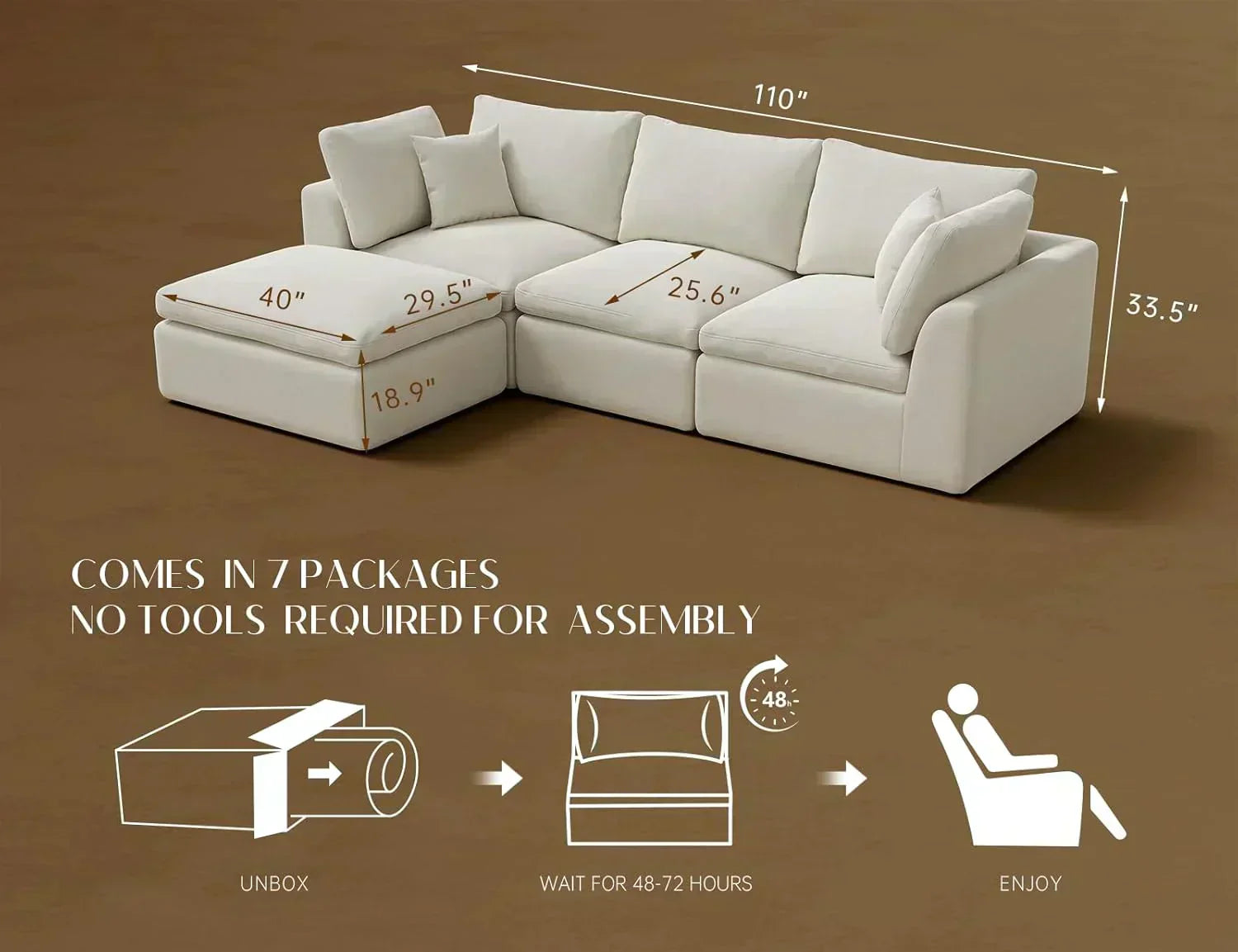 110 inch cloud sectional sofa for living room convertible L-shaped sofa 3 seater sectional sofa