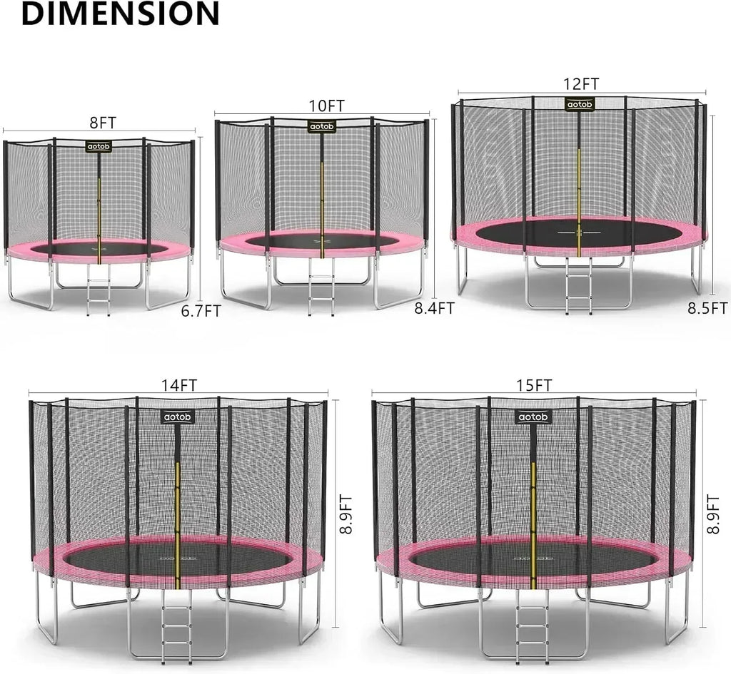 AOTOB 8FT 10FT 12FT 14 FT 15FT Trampoline with Safety Enclosure Net Outdoor Trampoline