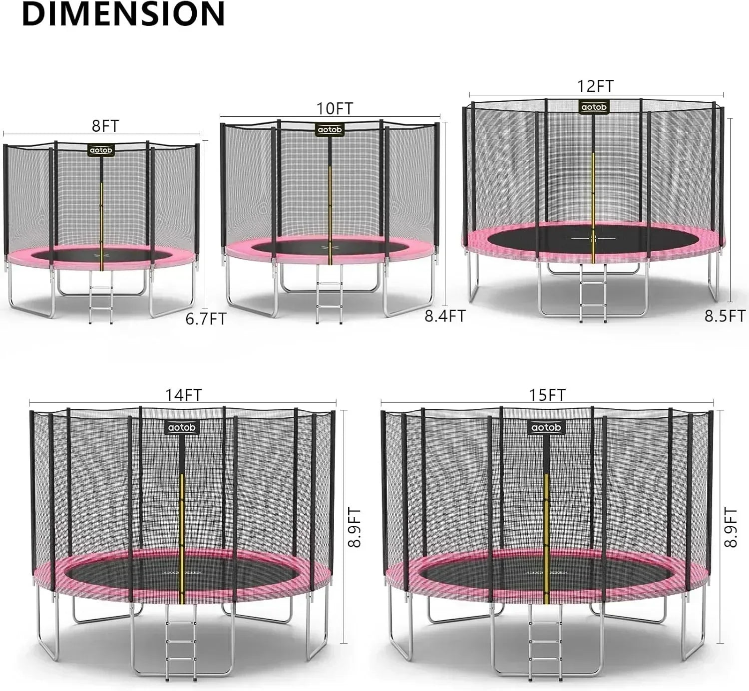AOTOB 8FT 10FT 12FT 14 FT 15FT Trampoline with Safety Enclosure Net Outdoor Trampoline