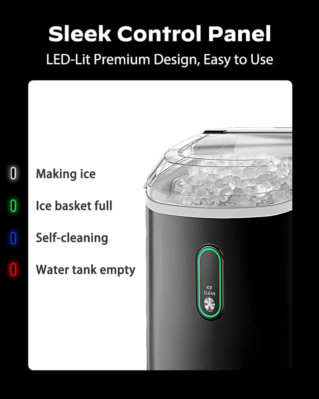 Nugget Ice Maker Countertop, Silonn Chewable Pellet Ice Machine with Self-Cleanin Function, 33lbs/24H Portable Ice Makers for Home Kitchen Officce, Black