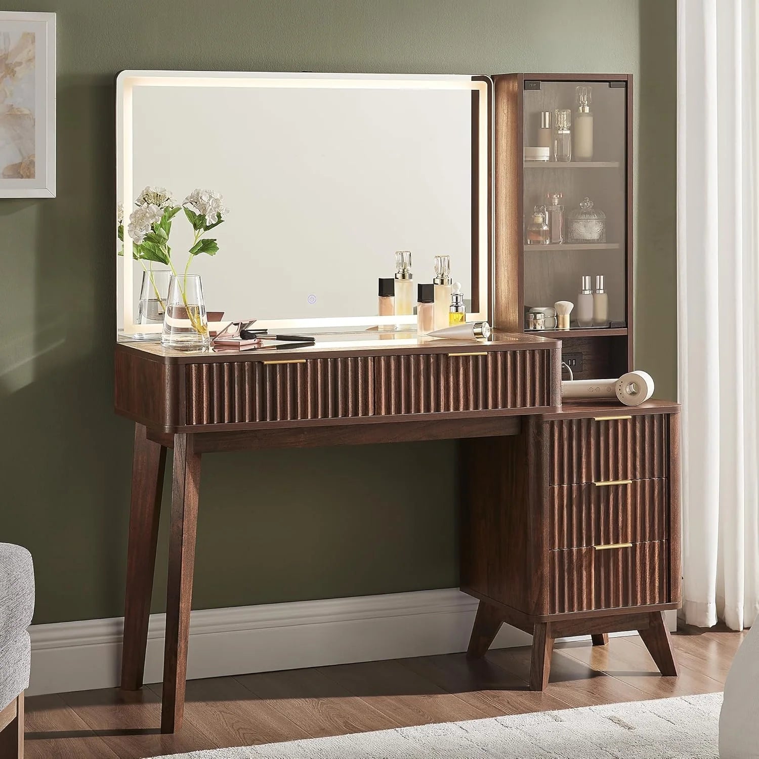 T4TREAM 48 Fluted Makeup Vanity Desk with Large 36 Mirror and Lights
