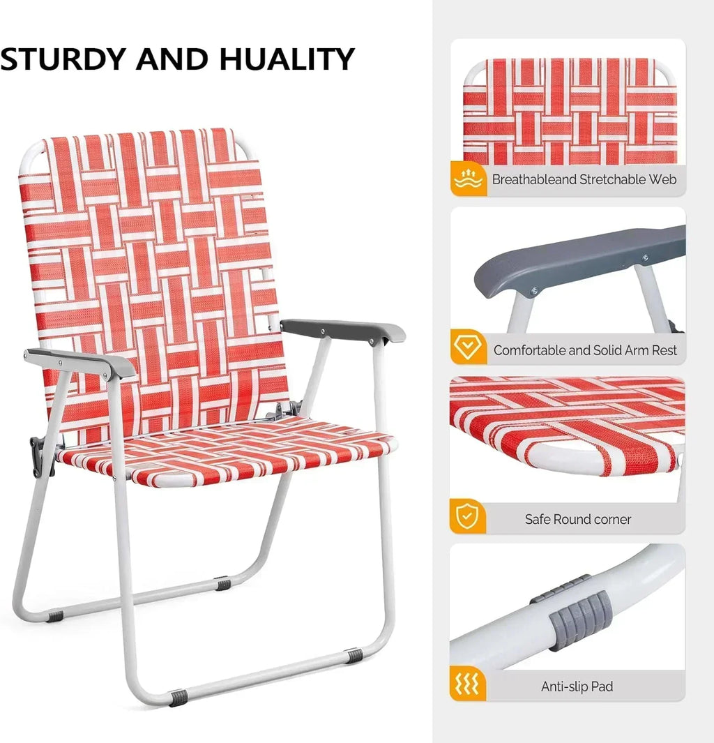 VINGLI Patio Lawn Webbed Folding Chairs Set of 2 Outdoor Beach Portable Lawn Chair
