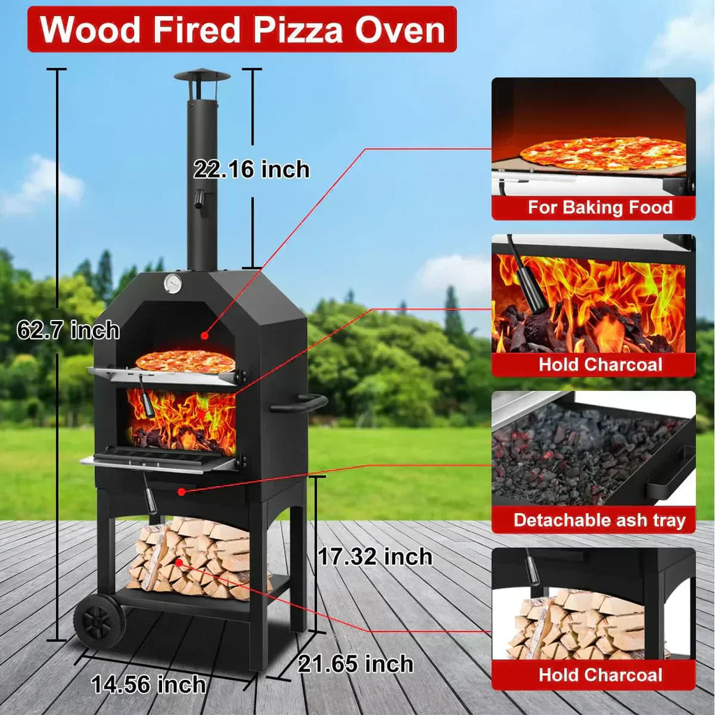 EDOSTORY Outdoor Pizza Oven Wood Fired for Outside Patio Maker With Stone Peel Grill Rack
