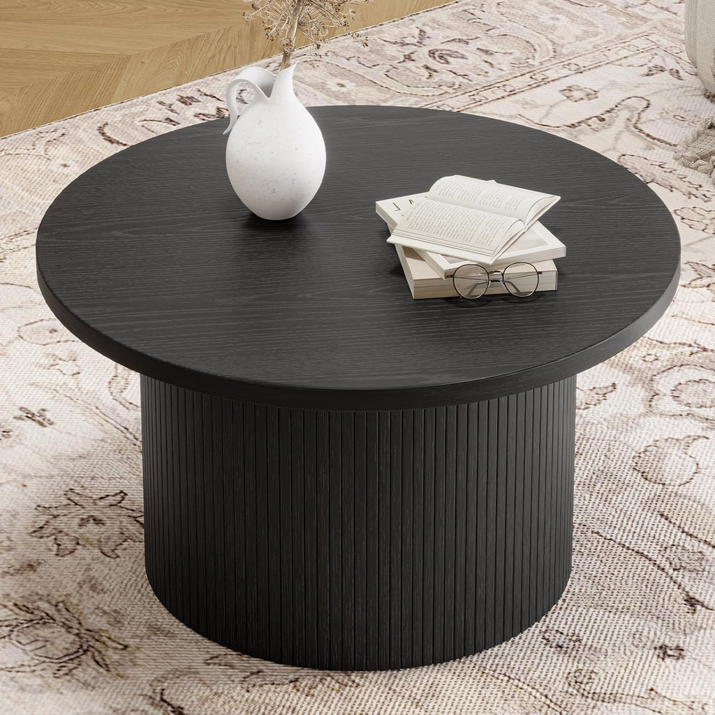 31.5 inch round coffee table living room roll-up coffee table mid-century modern wood coffee table