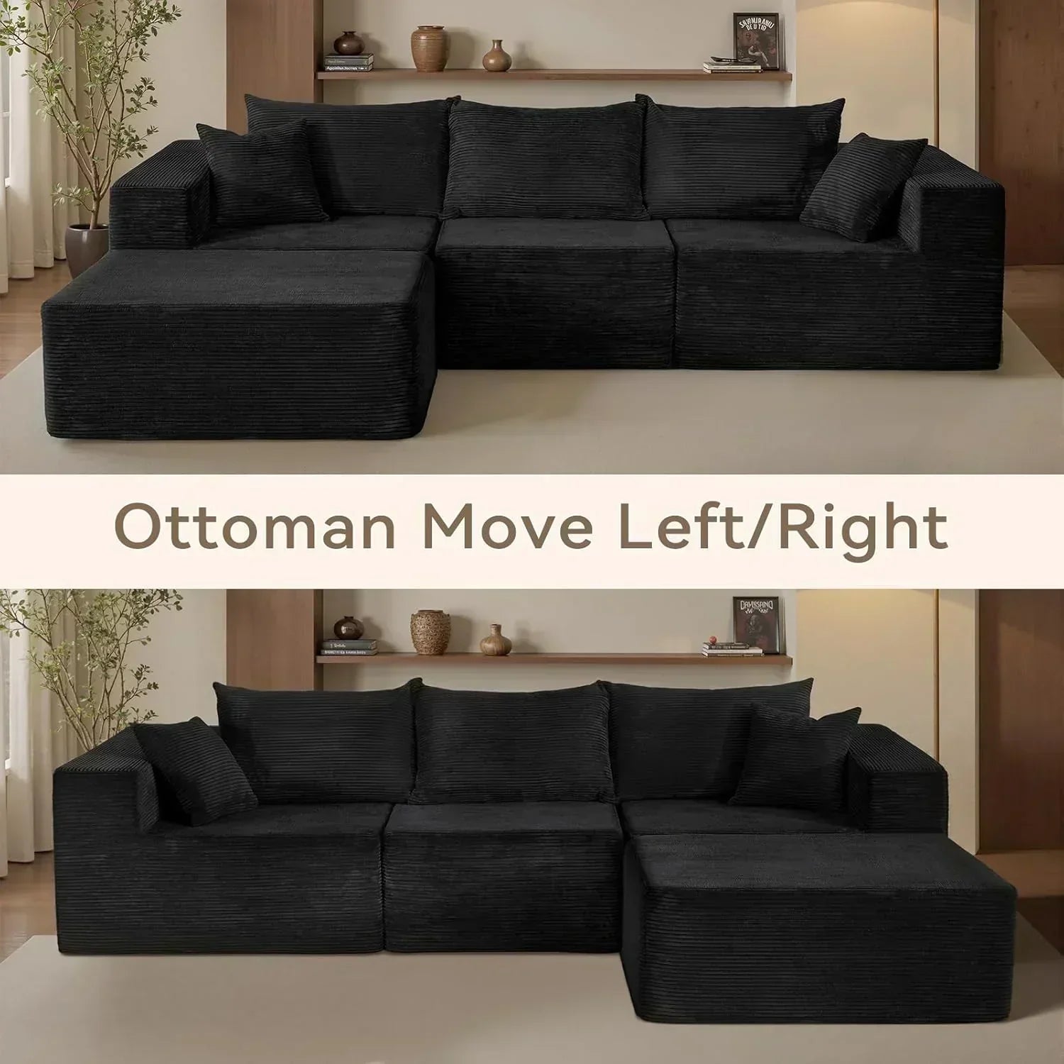 Cloud sofa with L-shaped lounge chair modern modular sofa with deep seats