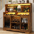 Wine Bar Cabinet with LED Light, Liquor Cabinet with Glass Holder, Coffee Bar for Liquor, Storage Buffet with Wine Racks, Wine Cabinet