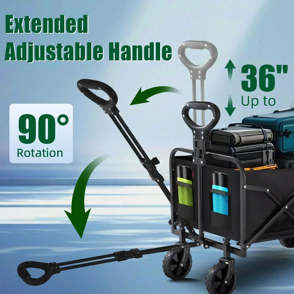 Foldable 4-wheel cart foldable 37 inches long 480 lb capacity heavy-duty beach cart