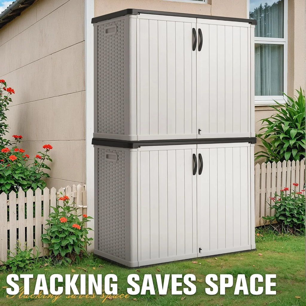 Greesum Outdoor Horizontal Storage Shed 27 Cu.ft Resin Large Storage Box for Garden Patio