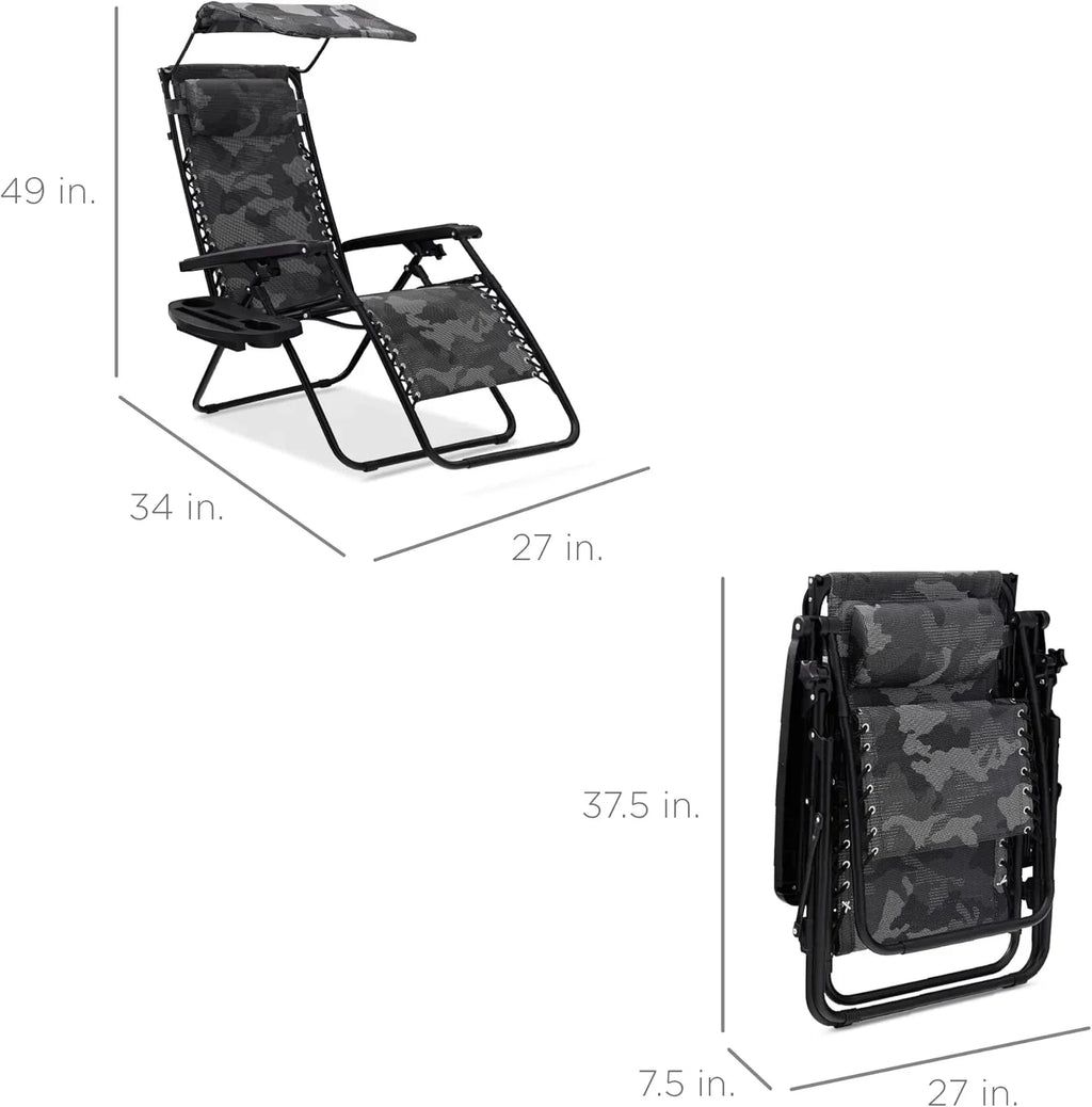 Best Choice Products Folding Zero Gravity Recliner Patio Lounge Chair Adjustable Canopy Shade