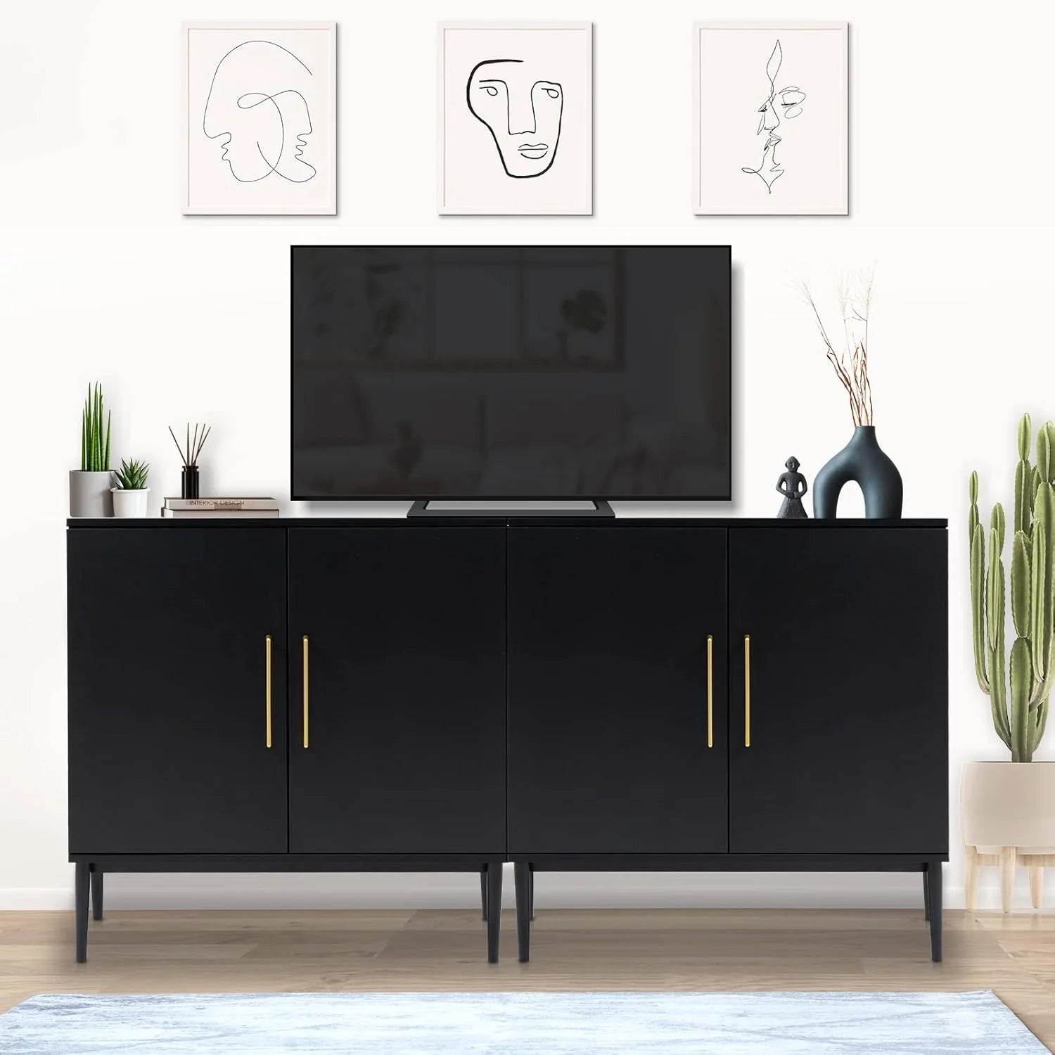 Free Standing Cabinet Black Wood for Living Room, Bedroom, Dining Room, Hallway, Entryway