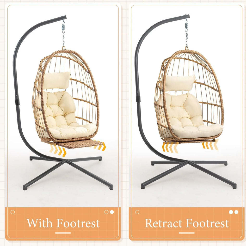 Yechen Indoor Outdoor Egg Hanging Chair Patio Wicker Swing Egg Chair Indoor Swinging Chair