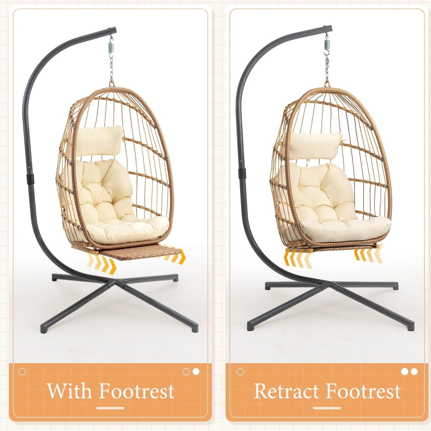 Yechen Indoor Outdoor Egg Hanging Chair Patio Wicker Swing Egg Chair Indoor Swinging Chair