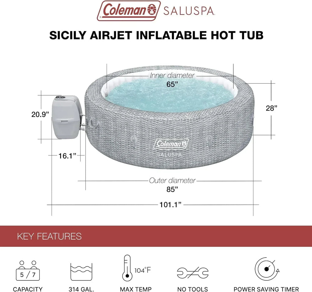 SaluSpa Sicily AirJet 7 Person Inflatable Hot Tub Round Portable Outdoor Spa 180 Soothing AirJets