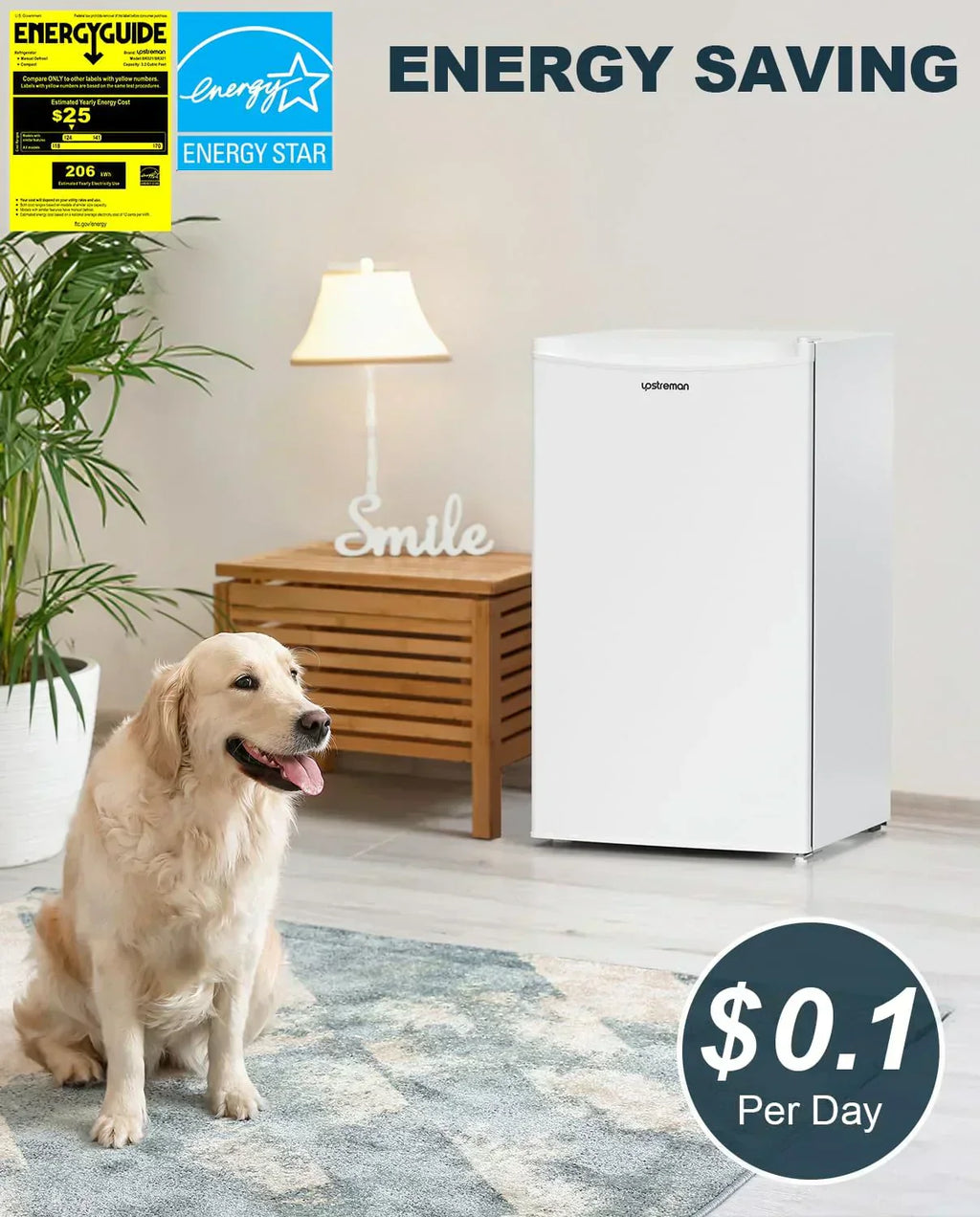 Upstreman 3.2 Cu.Ft Mini Fridge Freezer Single Door Fridge Dorm Fridge Adjustable Thermostat