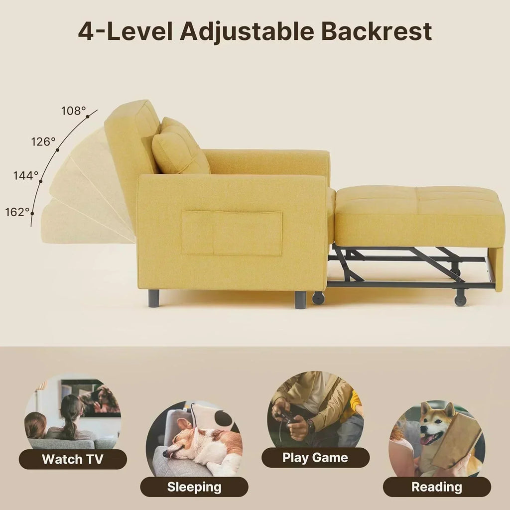 Sofa Bed Chair 3 in 1 Convertible Pullout Single Sleeper Chair Bed Spacious Multifunctional Sofa