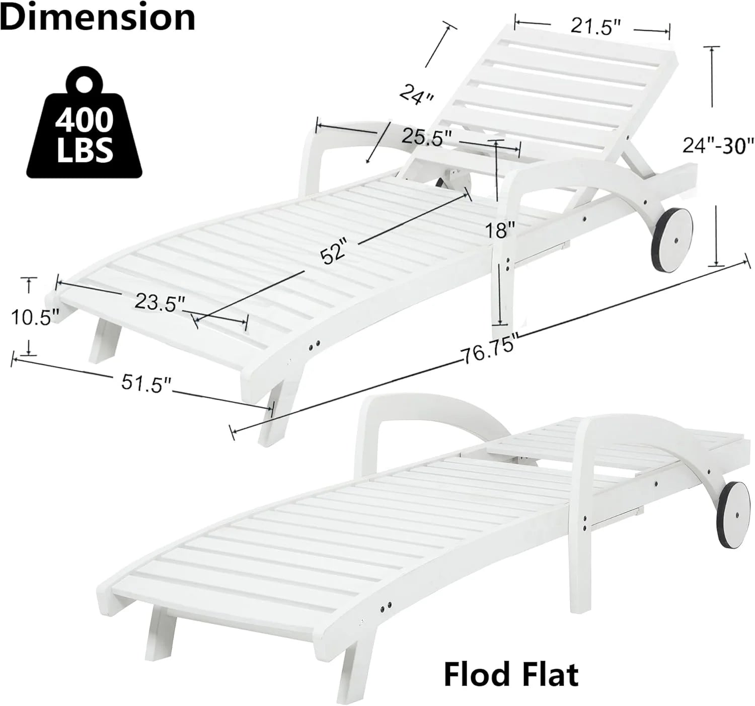 Pool Chaise Lounge Chairs Set of 4 5-Position Adjustable Outdoor Patio Lounge Chairs Wood Reclining Chaise Lounger Chair with Pullout Side Table