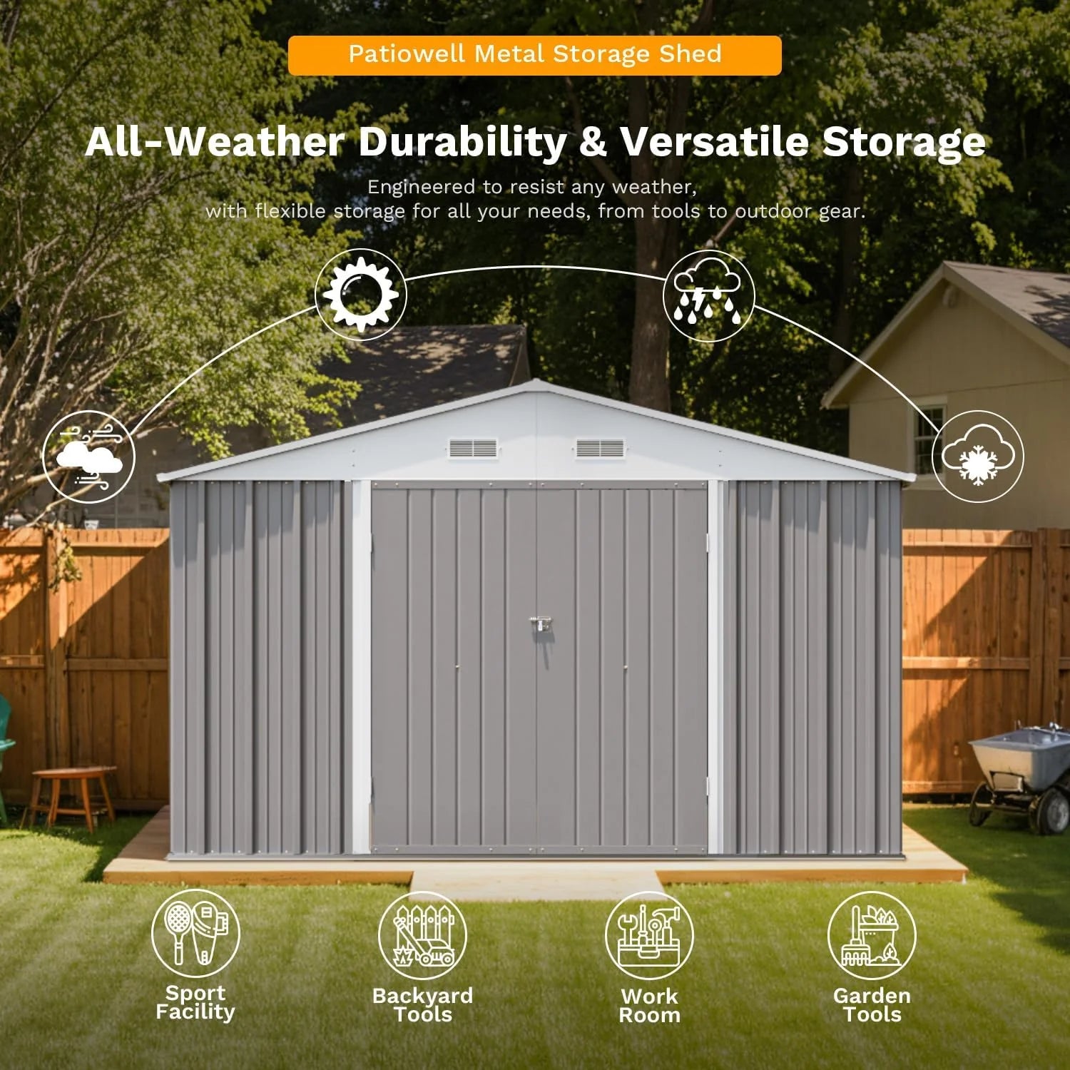 Patiowell 5x3 FT Outdoor Storage Shed Tool Shed with Sloping Roof and Lockable Door Metal Shed