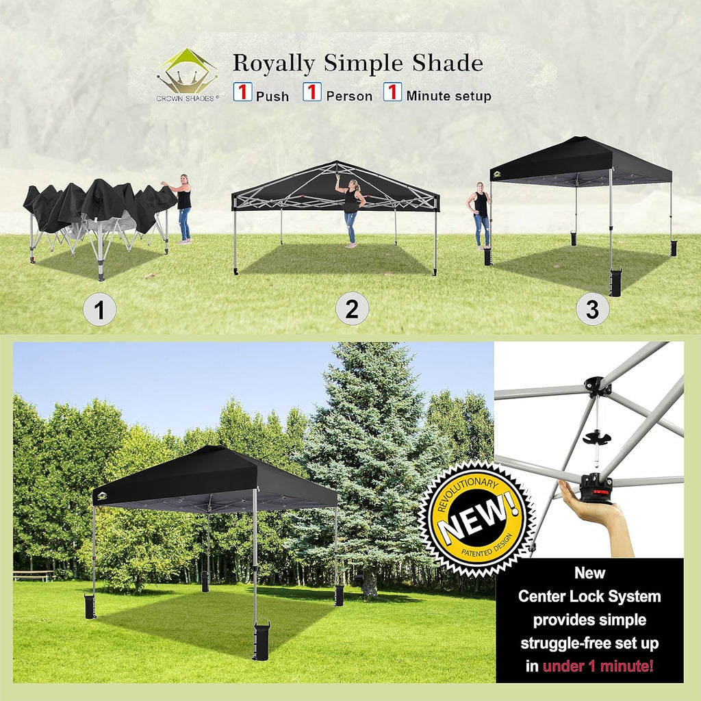 10x10 Pop-Up Awning One-Click Installation Beach Tent Outdoor Sunshade Silver Coated Top