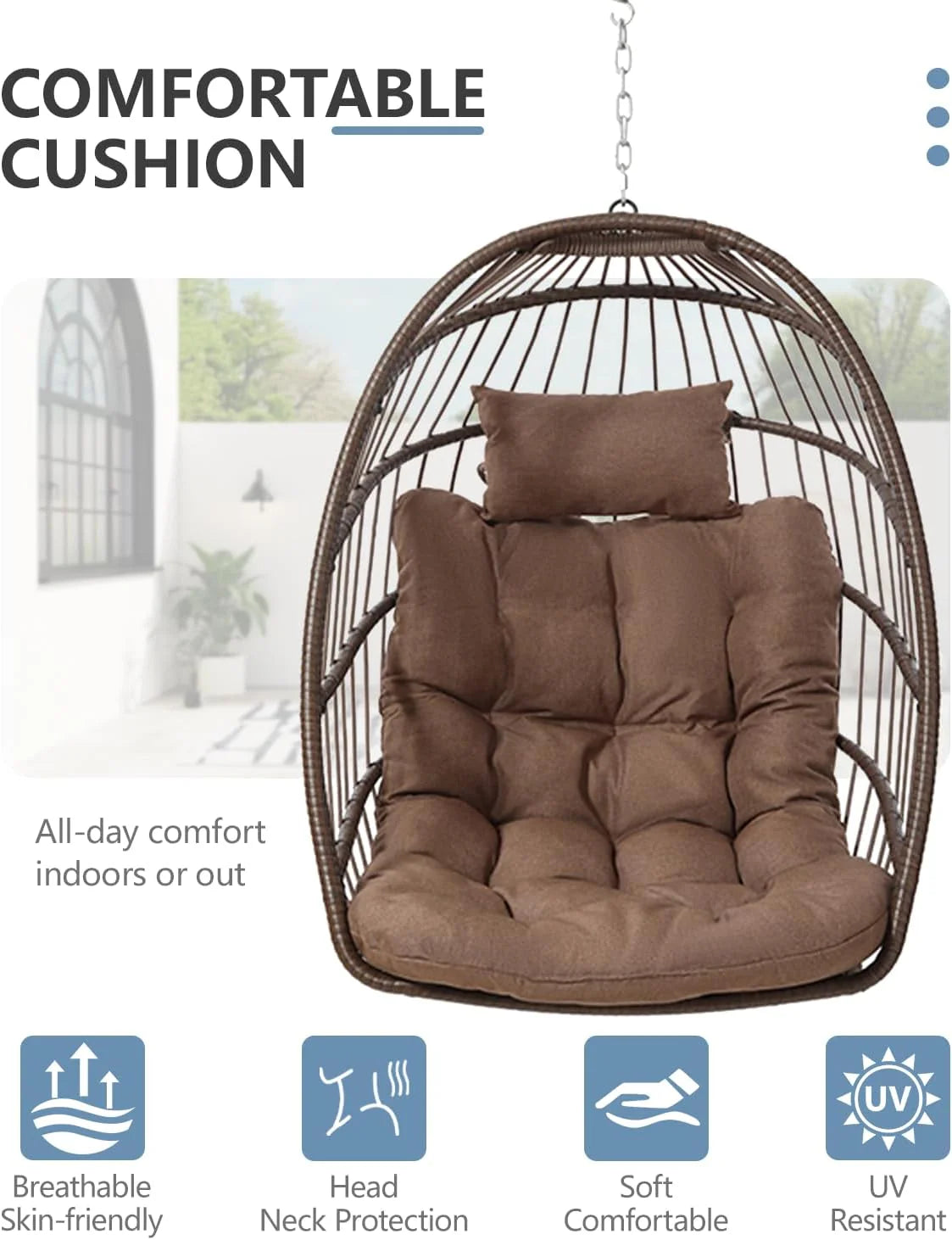 SWITTE Egg Chair Outdoor Indoor Wicker Hanging Egg Swing Chair 350lbs Capacity for Patio