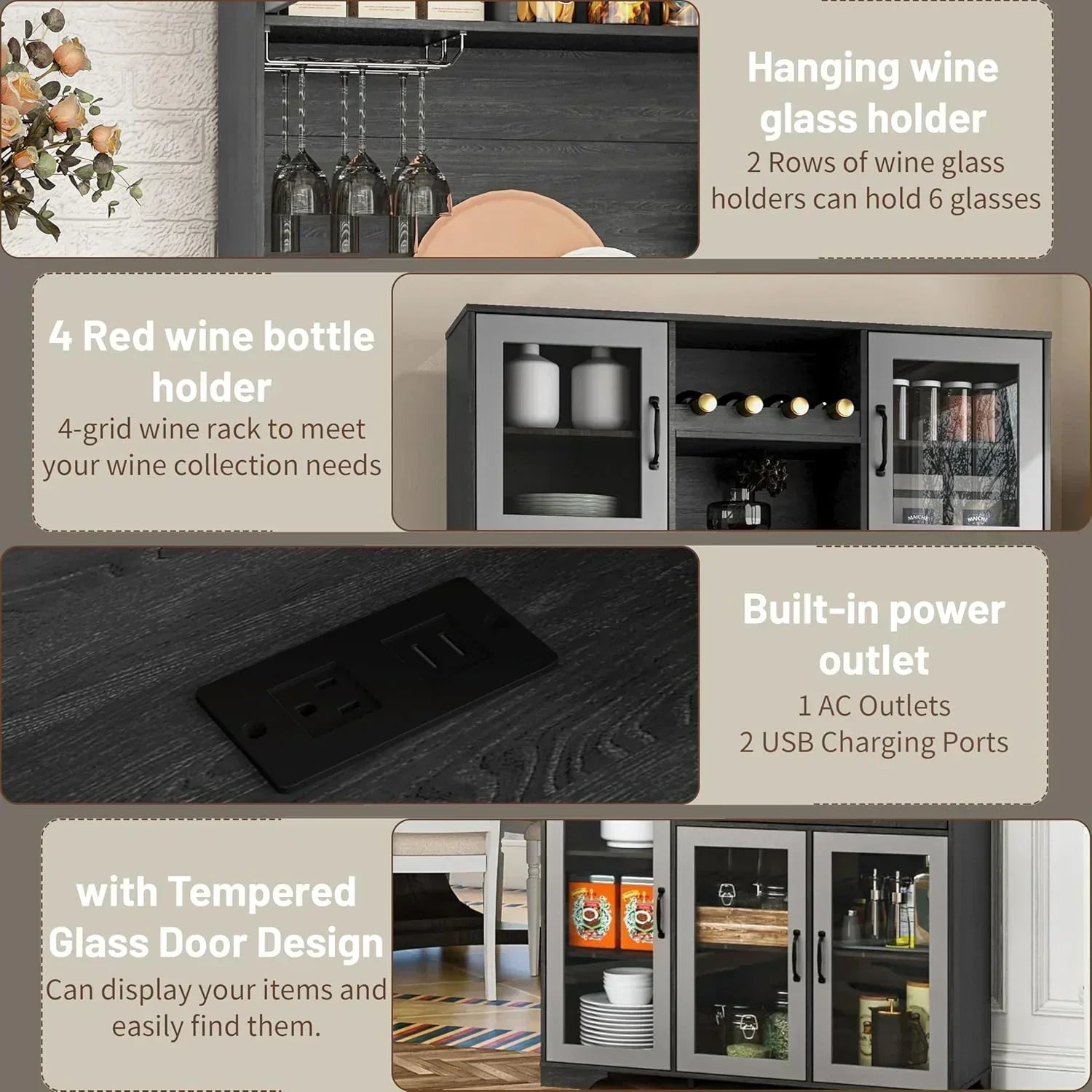 Kitchen Hutch Pantry Cabinet 71 Tall with Glass Doors