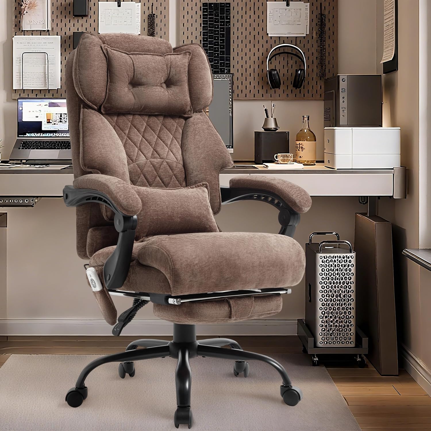 Massage Office Chair with Footrest, Large and Tall Leather Office Chair 500 lbs
