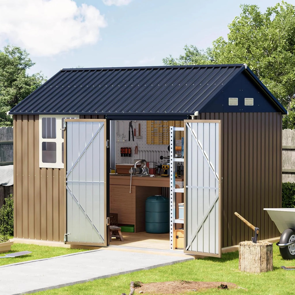 Breezz Outdoor Storage Shed 10 x 12ft. Utility Tool Shed Metal Storage Garden Shed