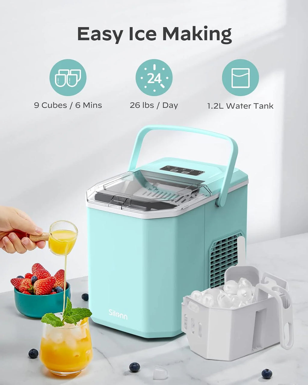 Nugget Ice Maker Countertop, Silonn Chewable Pellet Ice Machine with Self-Cleanin Function, 33lbs/24H Portable Ice Makers for Home Kitchen Officce, Black