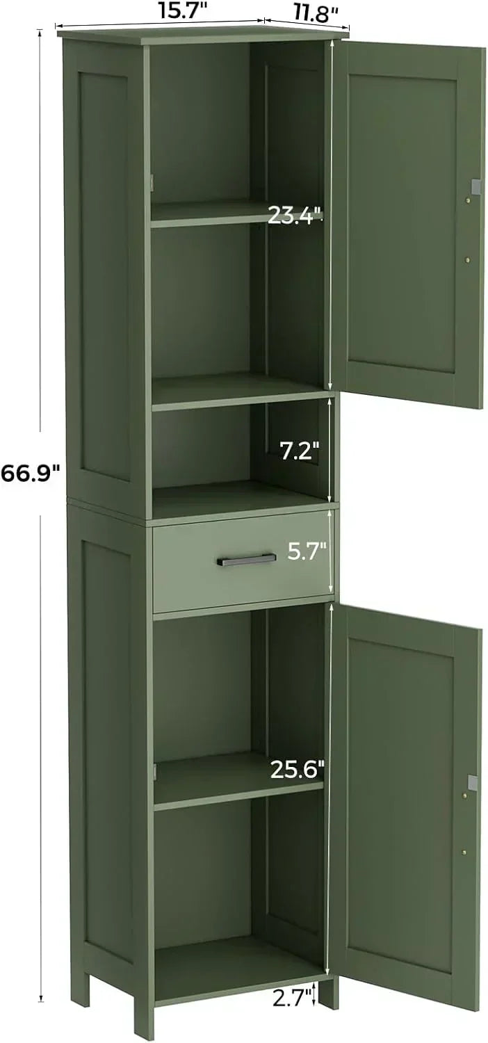 Homhedy 67 H Tall Bathroom Storage Cabinet with 2 Barn Doors and 1 Drawer Narrow Storage Unit