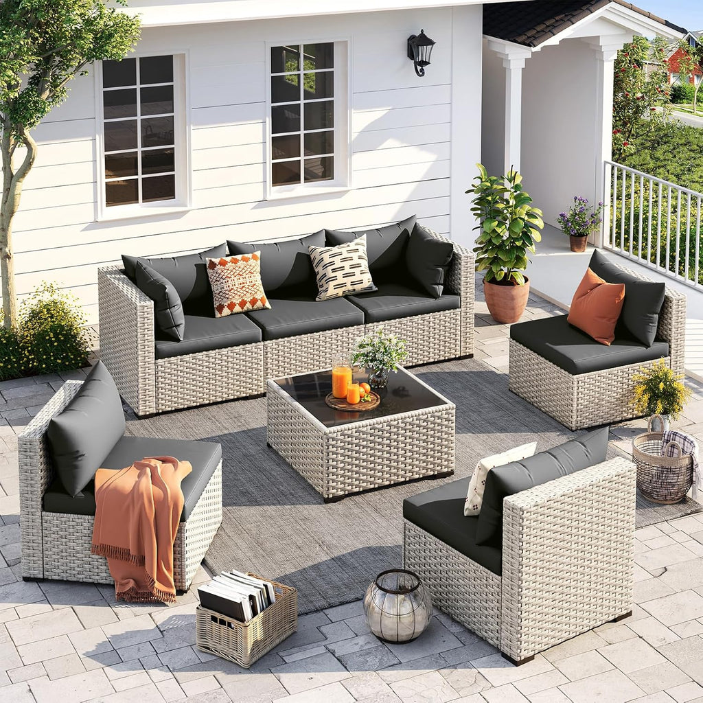 UDPATIO Outdoor Patio Furniture Set 7-Piece PE Wicker Sectional Sofa Outdoor Conversation Set