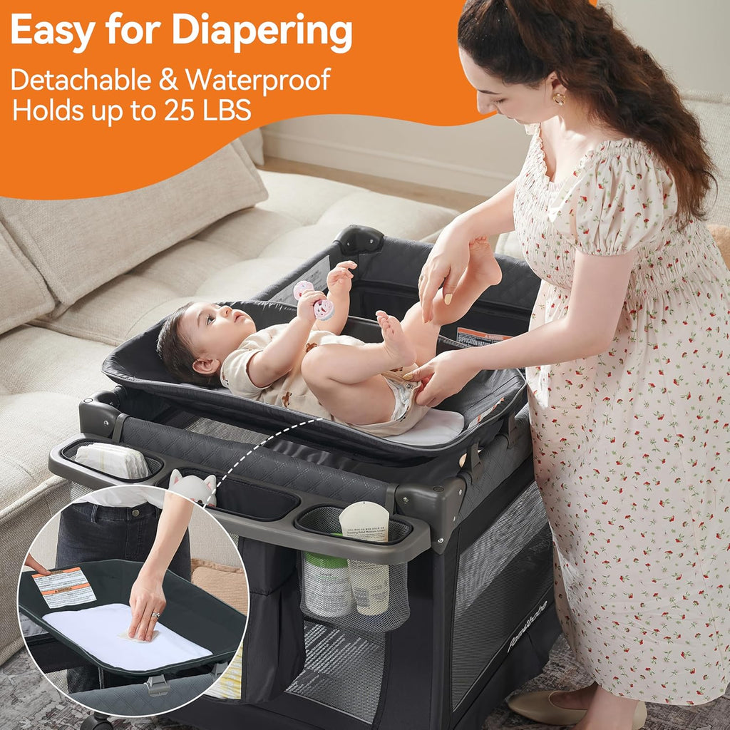 Pamo Babe Baby Playpen - Heavy-duty steel frame provides a safe sleeping space and portable crib
