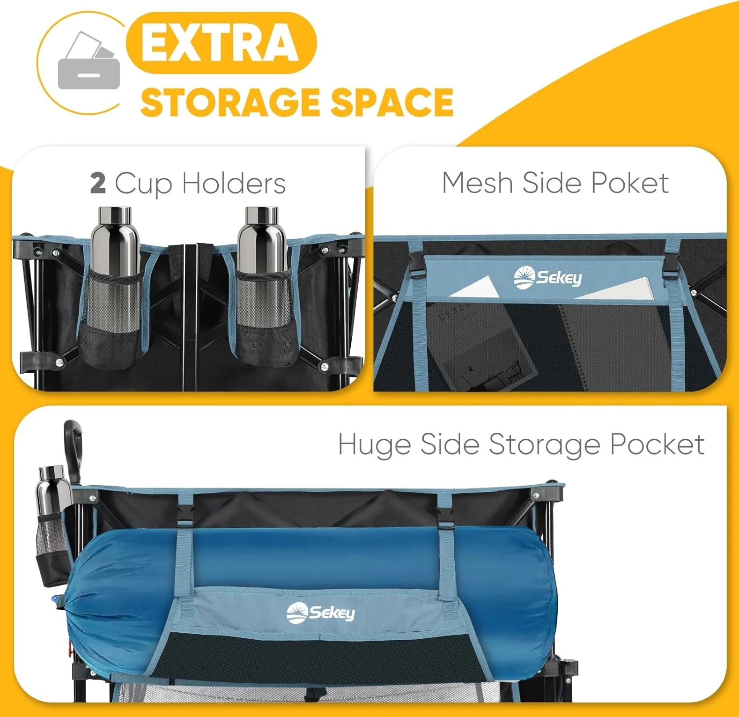 400L Large Capacity Folding Double Decker Wagon with Brakes, 50 Extra Long Extender Cart, 500lbs Heavy Duty Collapsible Wagons