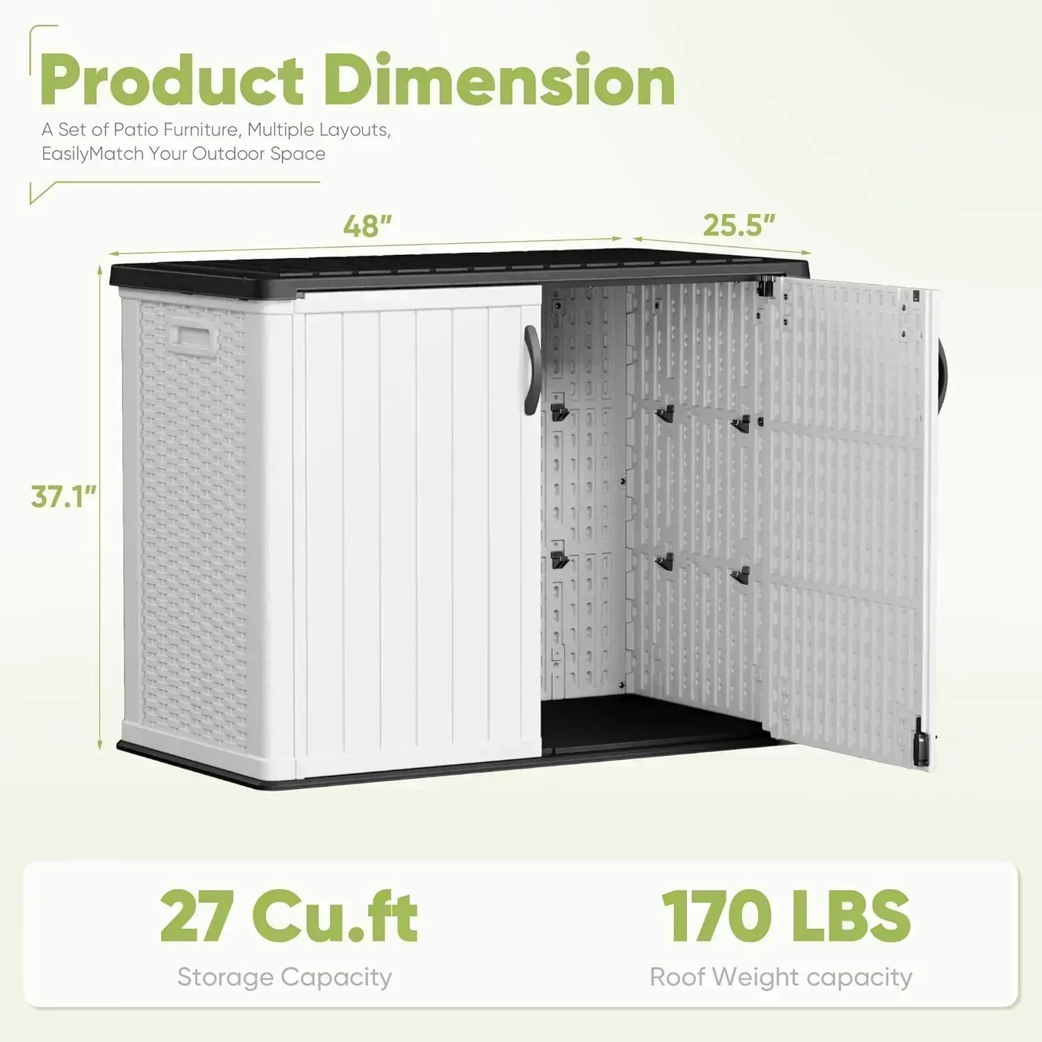 Devoko Outdoor Storage Cabinet 26 Cu Ft with Lockable Doors Horizontal Storage Shed Waterproof