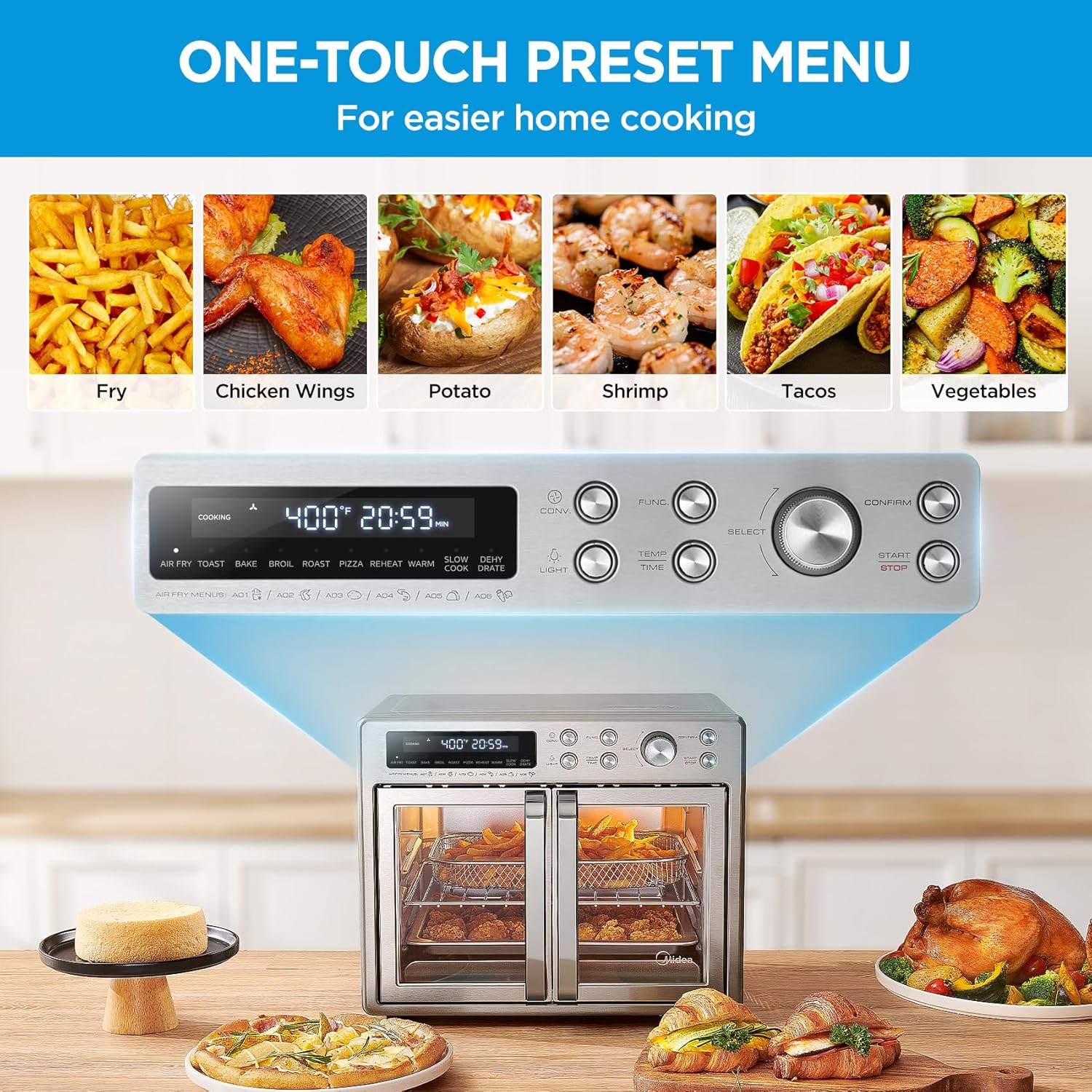Midea Flexify French Door Toaster Oven Air Fryer Combo, 26.4 QT, Extra Large Air Fryer Countertop