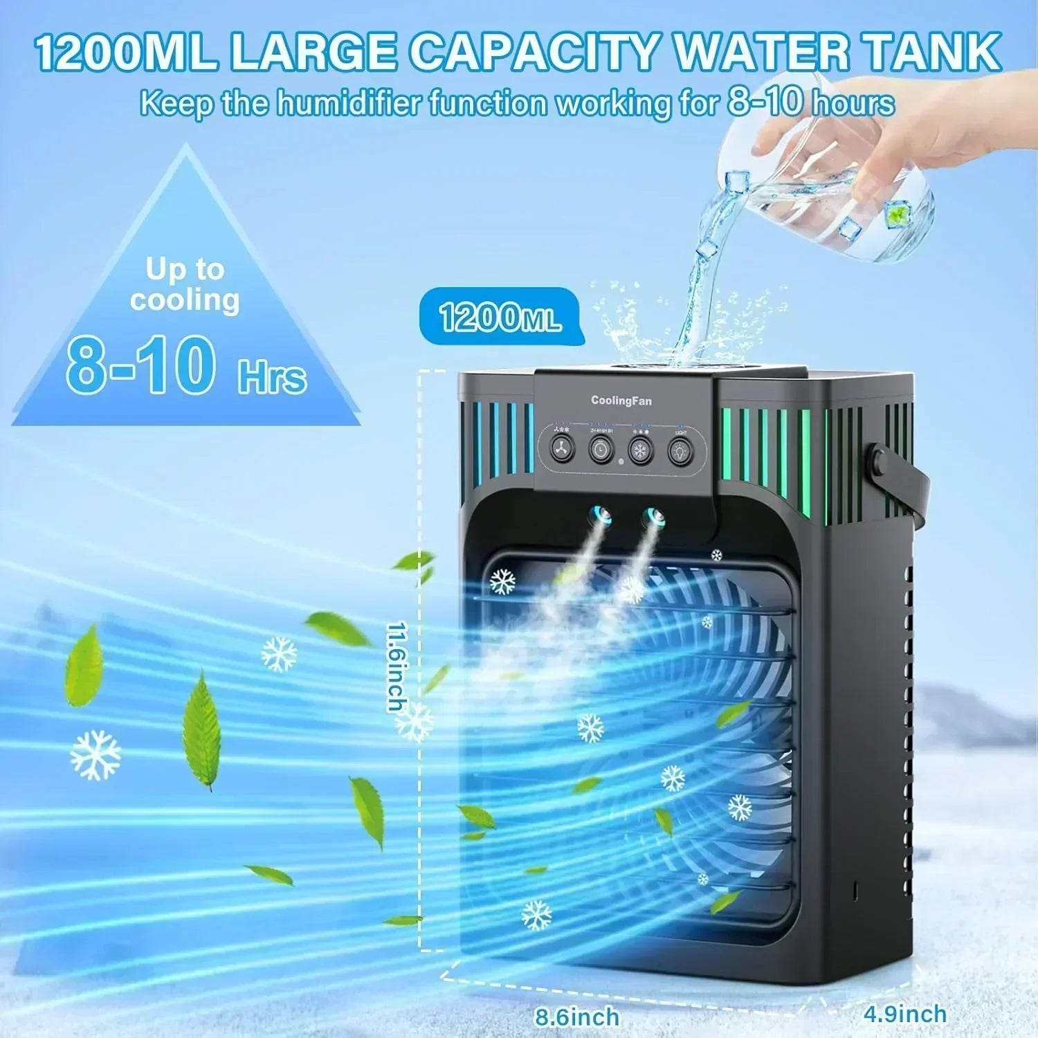 Portable Air Conditioners 4-in-1 Evaporative Air Cooler 3 Modes 7 LED Light Cooling Fan