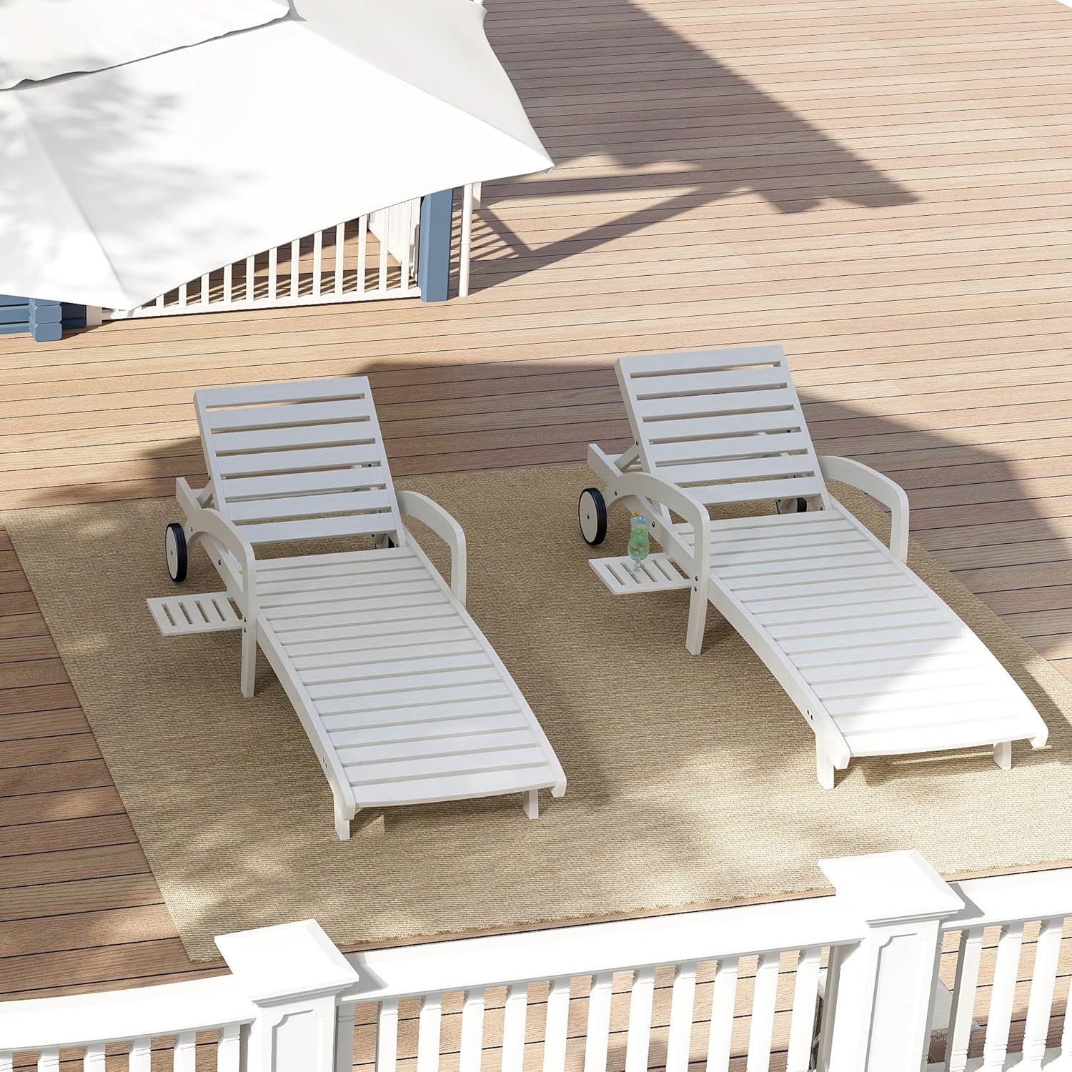 Pool Chaise Lounge Chairs Set of 4 5-Position Adjustable Outdoor Patio Lounge Chairs Wood Reclining Chaise Lounger Chair with Pullout Side Table