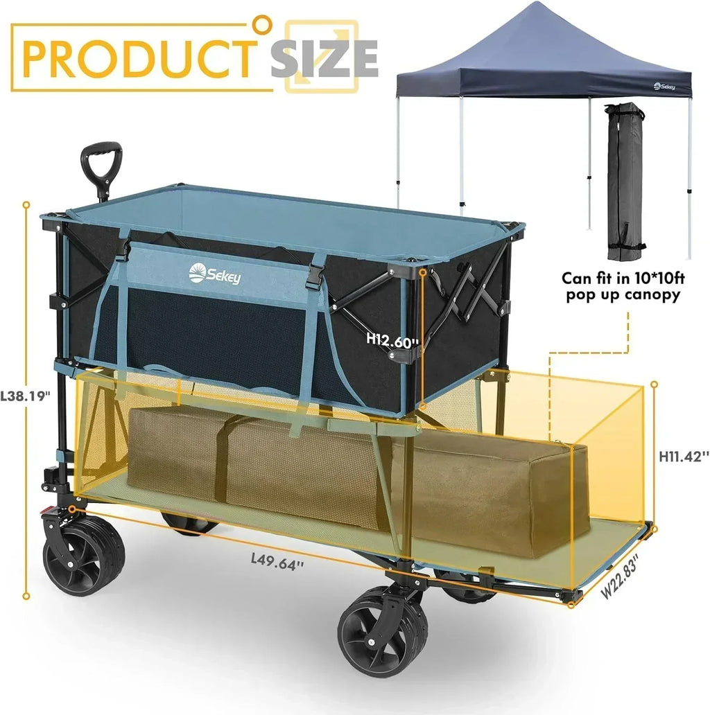 400L Large Capacity Folding Double Decker Wagon with Brakes 50 Extra Long Extender Cart