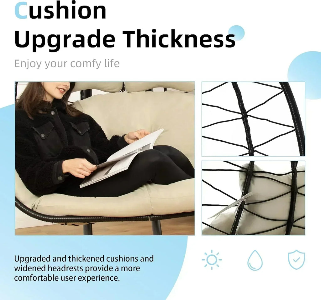 Double Egg Chair wth Stand Hammock Swing Chair Foldable Hanging Loveseat UV Resistant
