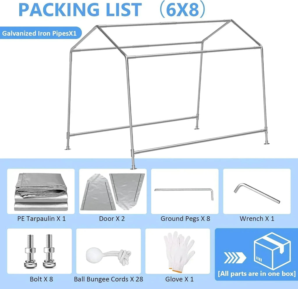 6x8 ft Heavy Duty Carport Tent Portable Garage Removable Side Walls Four Seasons Tarpaulin