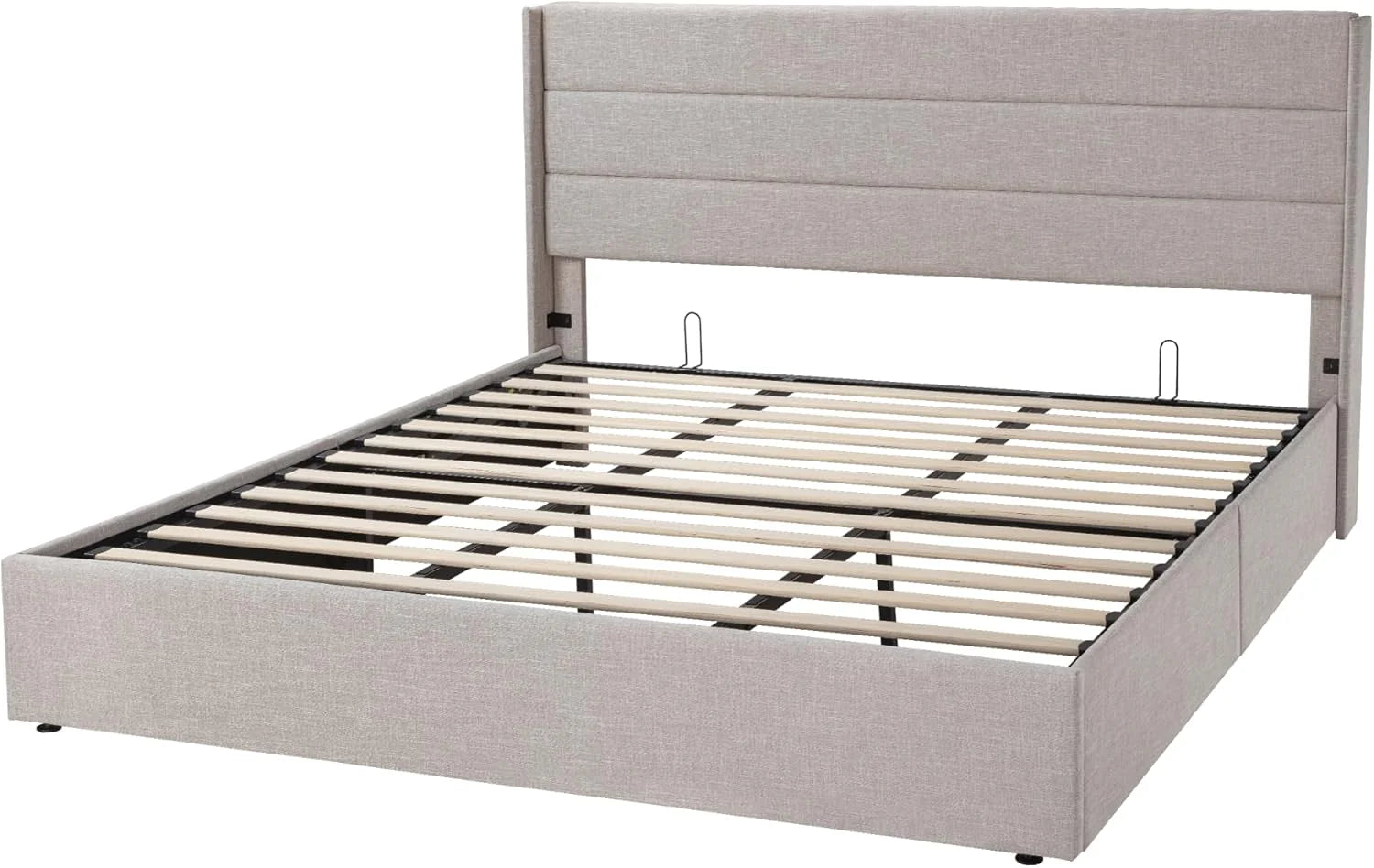 Allewie Queen Size Lift Up Storage Bed Modern Wingback Headboard Hydraulic Support