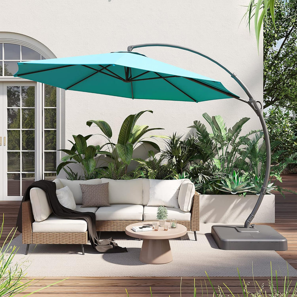 LAUSAINT HOME Outdoor Patio Umbrella with Base included 11 FT Deluxe Curvy Cantilever Umbrella
