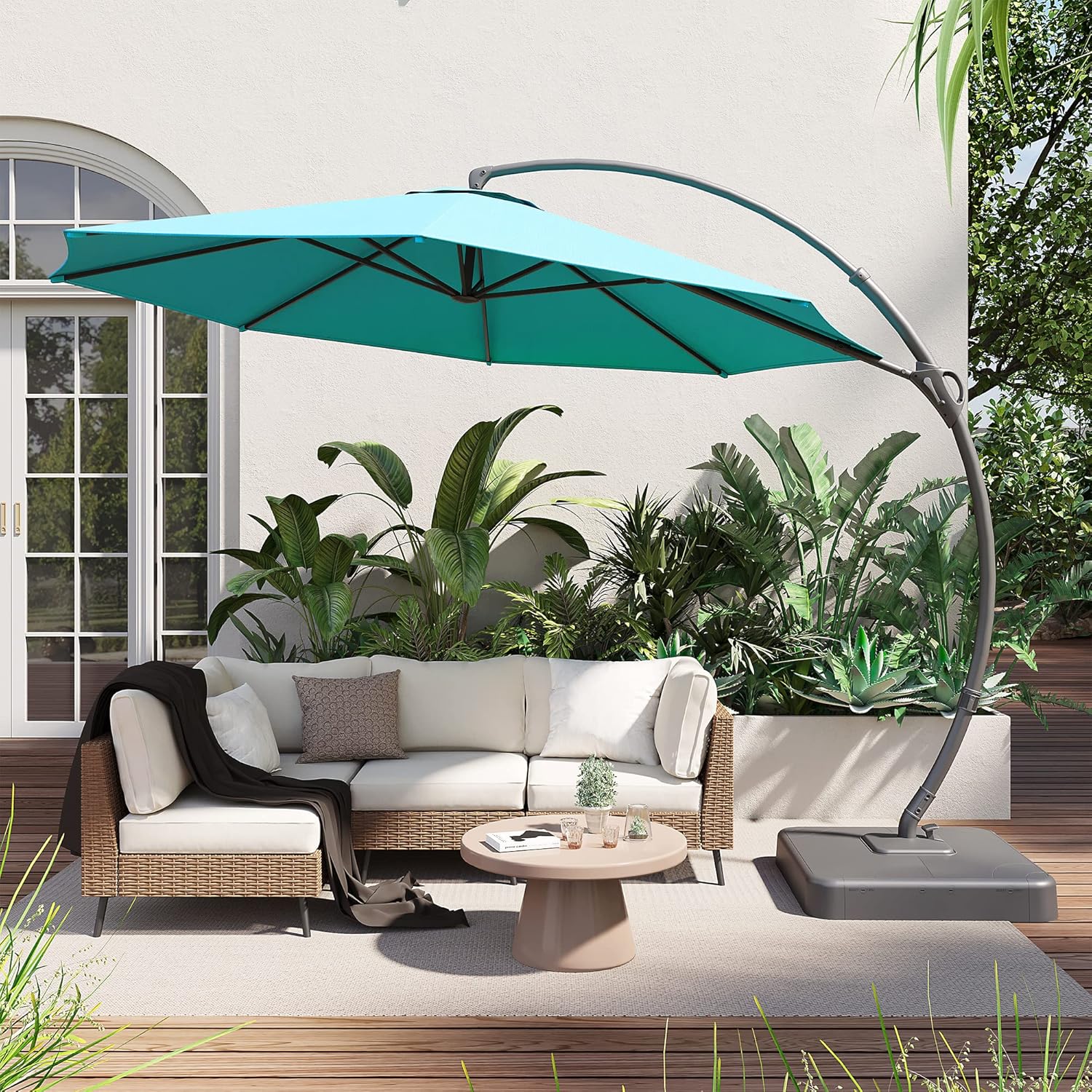 LAUSAINT HOME Outdoor Patio Umbrella with Base included 11 FT Deluxe Curvy Cantilever Umbrella
