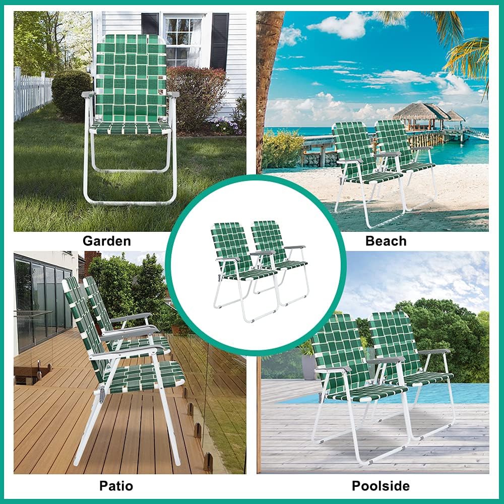 VINGLI Patio Lawn Webbed Folding Chairs Set of 2 Outdoor Beach Portable Lawn Chair