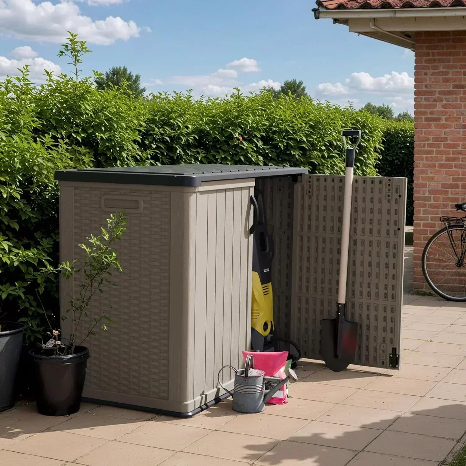 Devoko Outdoor Storage Cabinet 26 Cu Ft with Lockable Doors Horizontal Storage Shed Waterproof