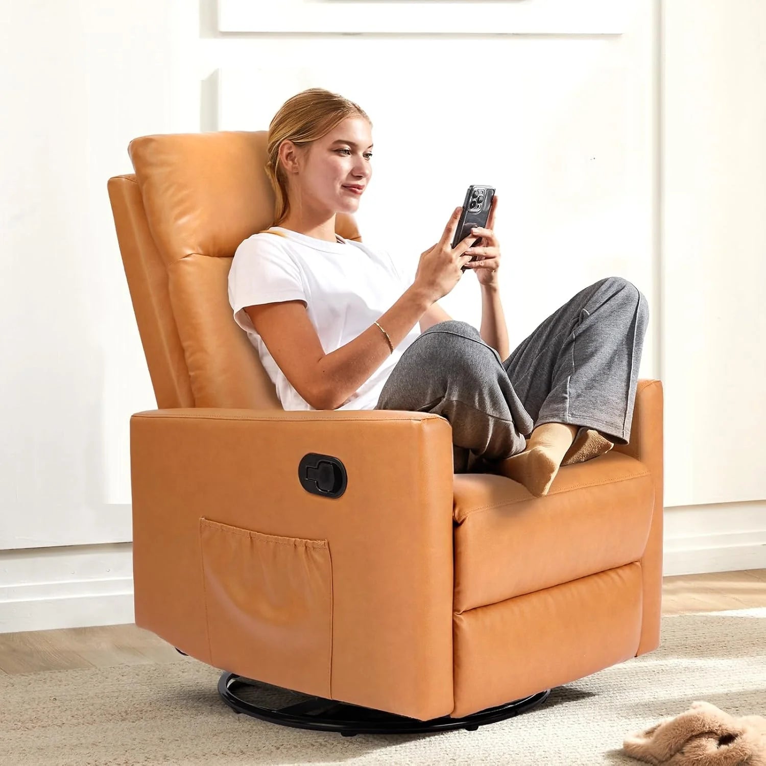 DUMOS Recliner Chair for Adults, Massage Reclining Chair for Living Room, Adjustable Home Theater Seating Single Sofa with Padded Seat Backrest and Footrest, Linen, Grey