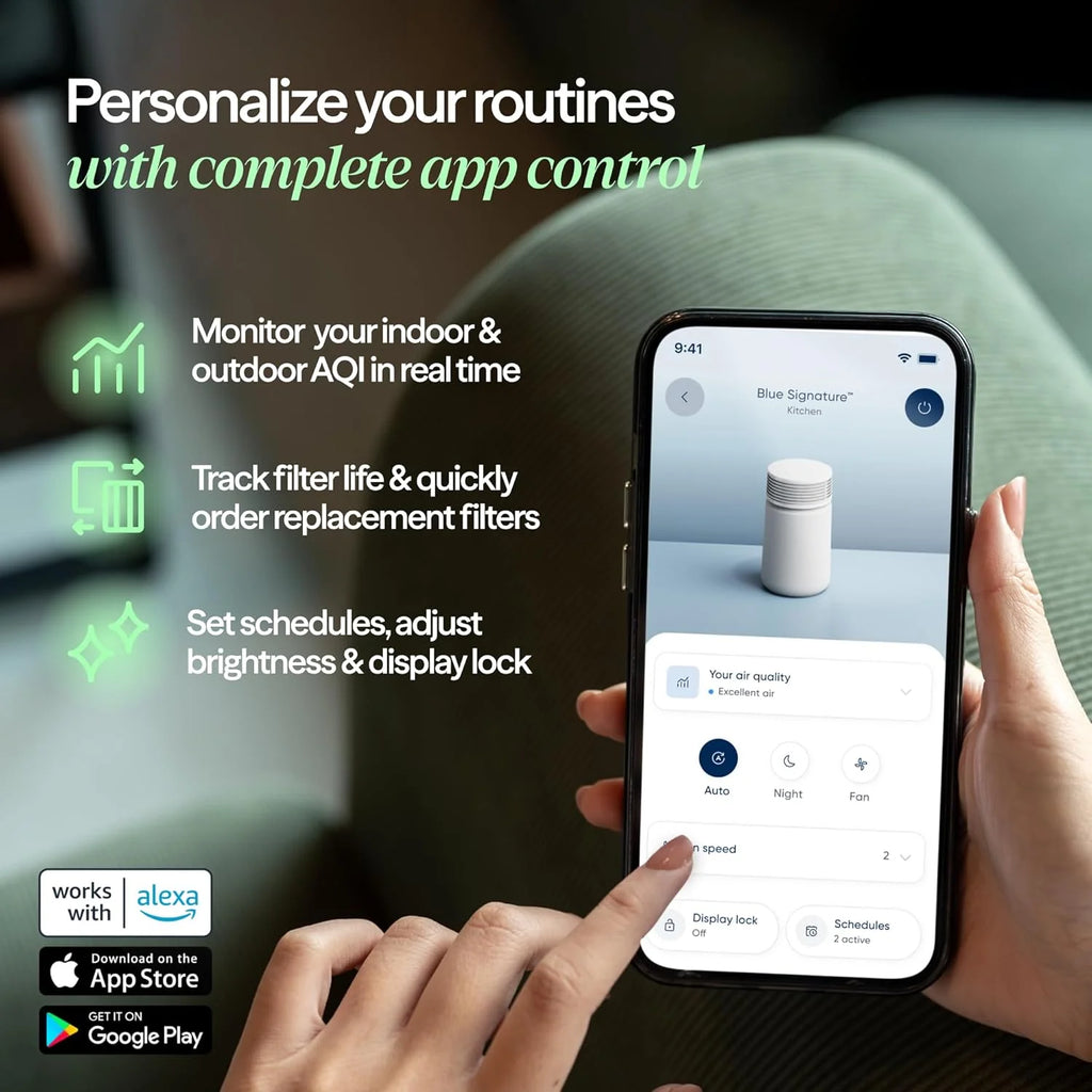 BLUEAIR Blue Signature SP3i Air Purifier for Medium Rooms up to 498 sq ft, HEPASilent Filtration, WiFi Smart Control, Auto Mode, Odor & Smoke Removal, Pet Hair & Dust, AHAM Verified, Table Design