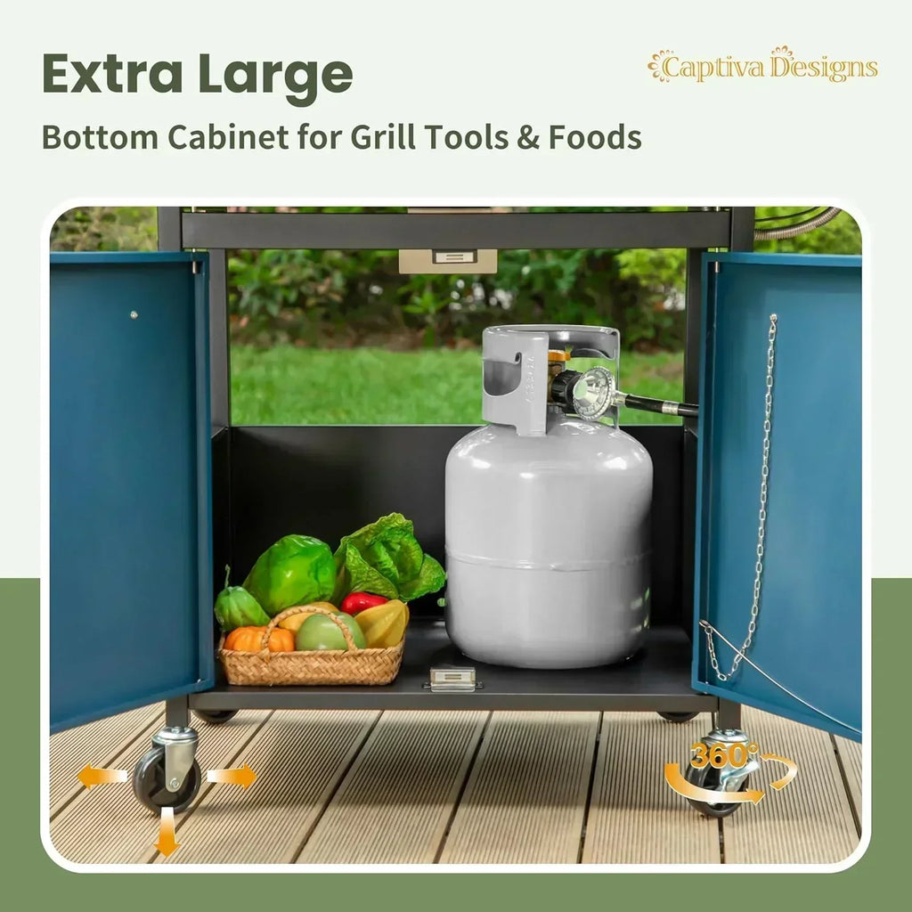 Captiva Designs 4-Burner Propane Gas BBQ Grill Side Burner Porcelain-Enameled Cast Iron Grates